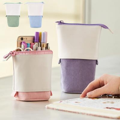 Pen Pencil Telescopic Holder Stationery Case Corduroy Stand-up Transformer Bag