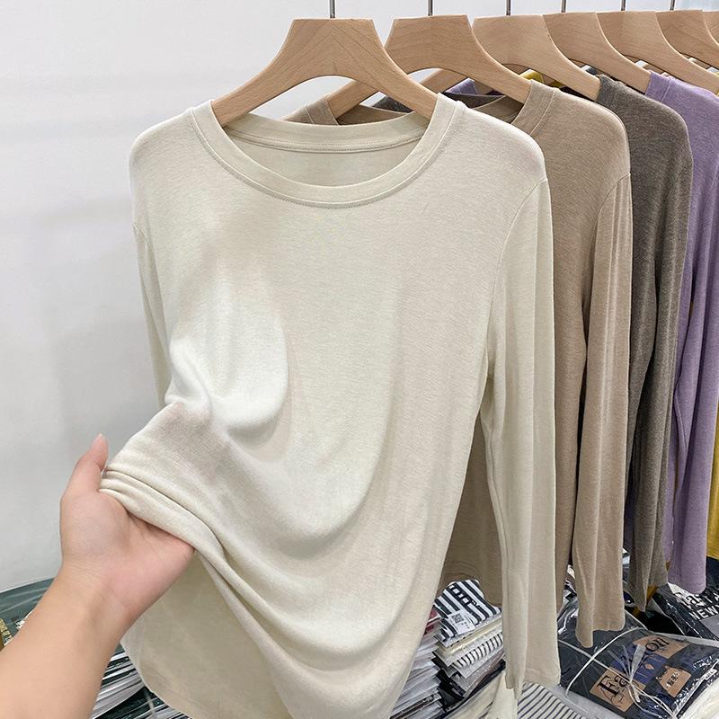 Soft waxy mask t early spring autumn winter 2024 new loose long-sleeved t-shirt women's simple inner layering shirt solid color top