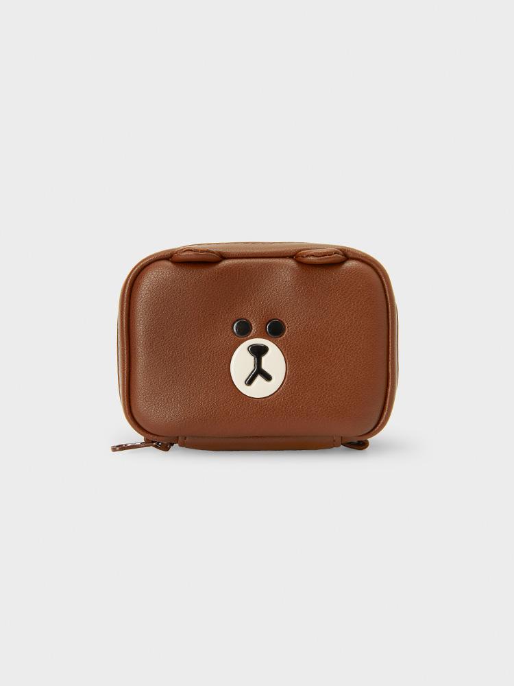 Квадратная косметичка Line Friends из материала, похожего на кожу, коричневая (S)