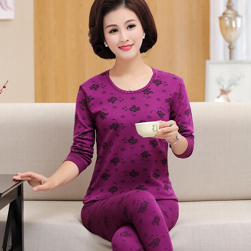 Women's Pure Cotton Thermal Underwear Set for Middle-Aged and Elderly - Thin, Large Size Autumn Attire