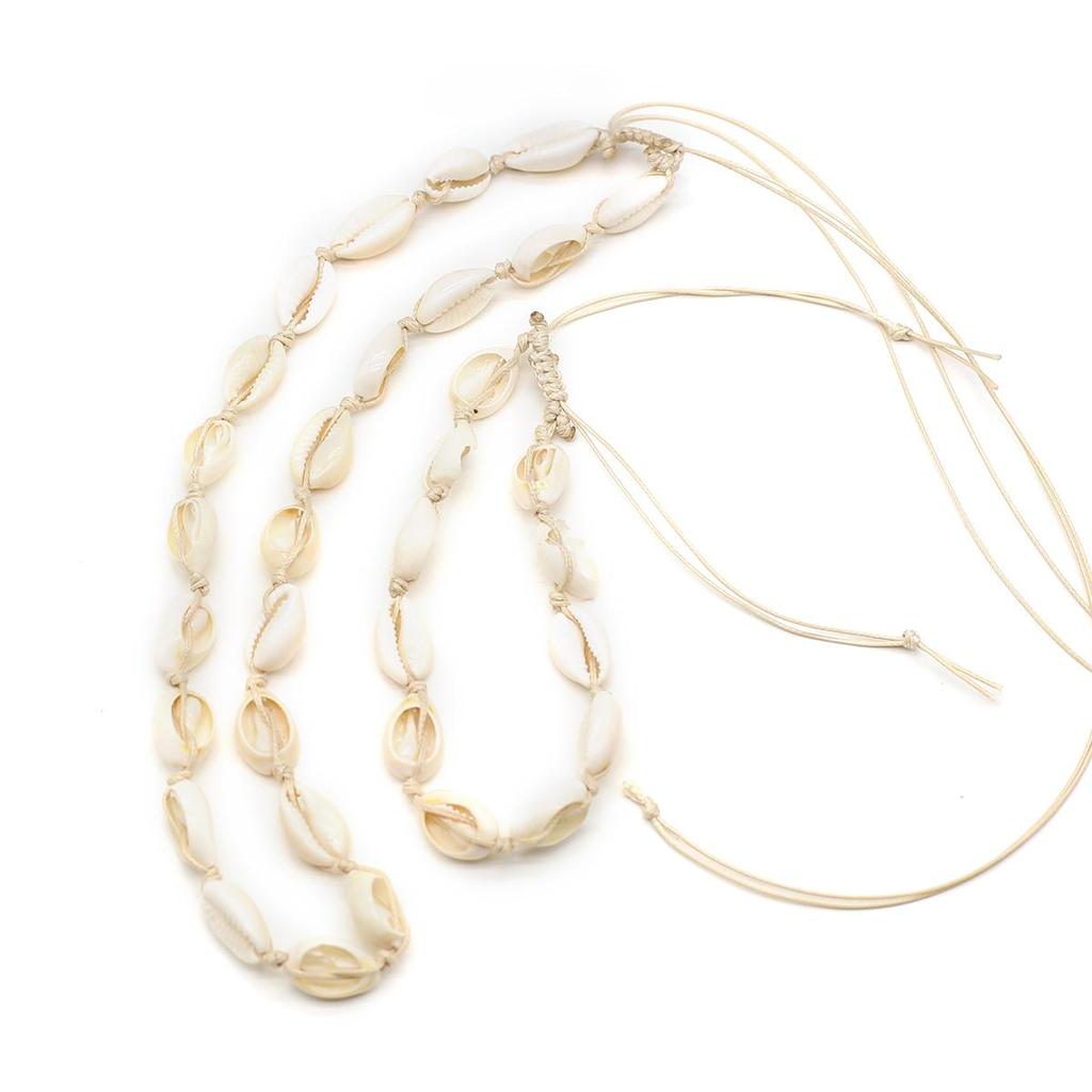 Natural Cowrie Shell Necklace Bracelet Set 45cm Necklace 19cm Bracelet Boho Beach Jewelry for Women Summer Coastal Style Handmade Seashell Accessories
