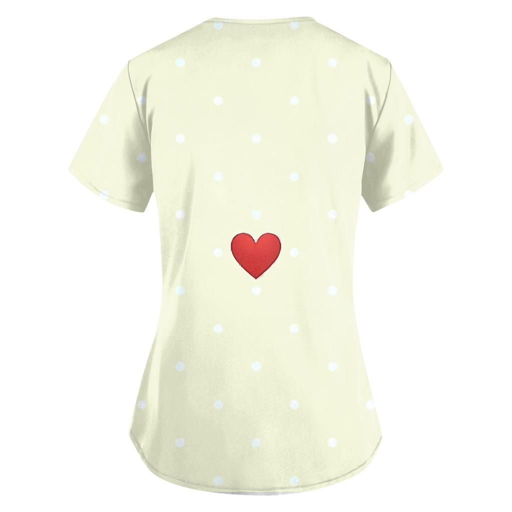 Women's Fashion V,Neck Short Sleeve Overalls With Pockets Valentine's Day Printed Tops Clothes