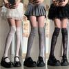 Y2k New Women Flower Lace Fishnet Thigh High Stockings Japanese Style JK Girl Sweet Lace Trim Frilly Over Knee Long Socks