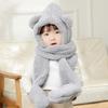 Cute Cartoon Bear Hat Scarf Set Thickened Warm Windproof Balaclava Hat Fleece Solid Color Children Pullover Cap