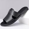 Herren Schwarz Leder Hausschuhe Einfache flache Sandalen Sommer Braun Outdoor Römische Sandalen Outdoor Strandschuhe für Vater Übergröße