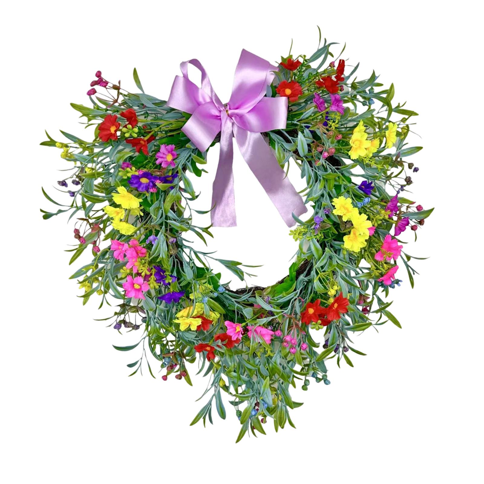 

Heart Wreath with Bowknot Flower Artificial Gypsophila Garland for Indoor Outdoor Front Door Window Holiday Celebration Decor светло-фиолетовый