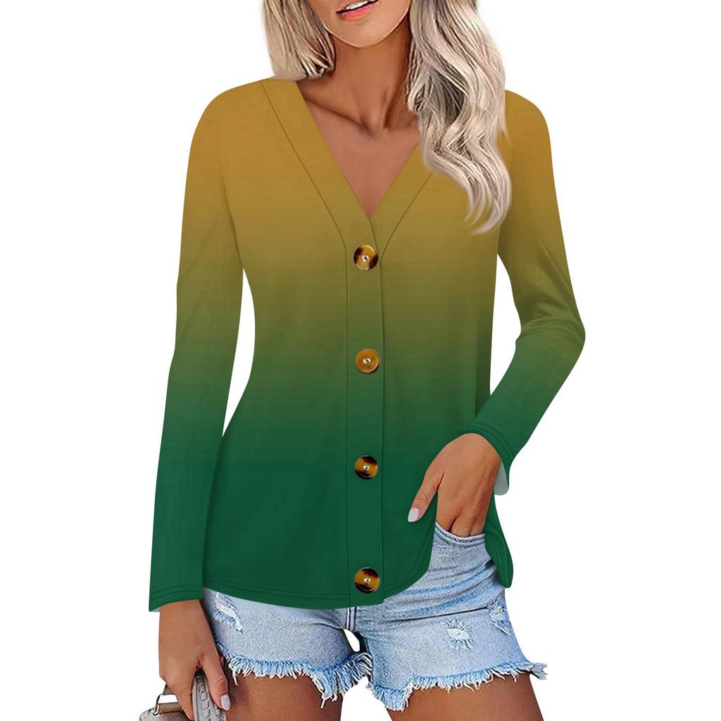 Women's Fashion Casual Print Button-down Shirt Long Sleeve Tops