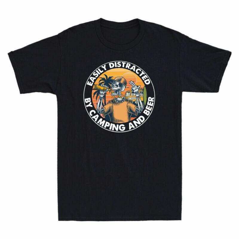 Tshirt Retro Skeleton Music Unisexs Easily Funny Distracted Dj And By Cotton Beer S
