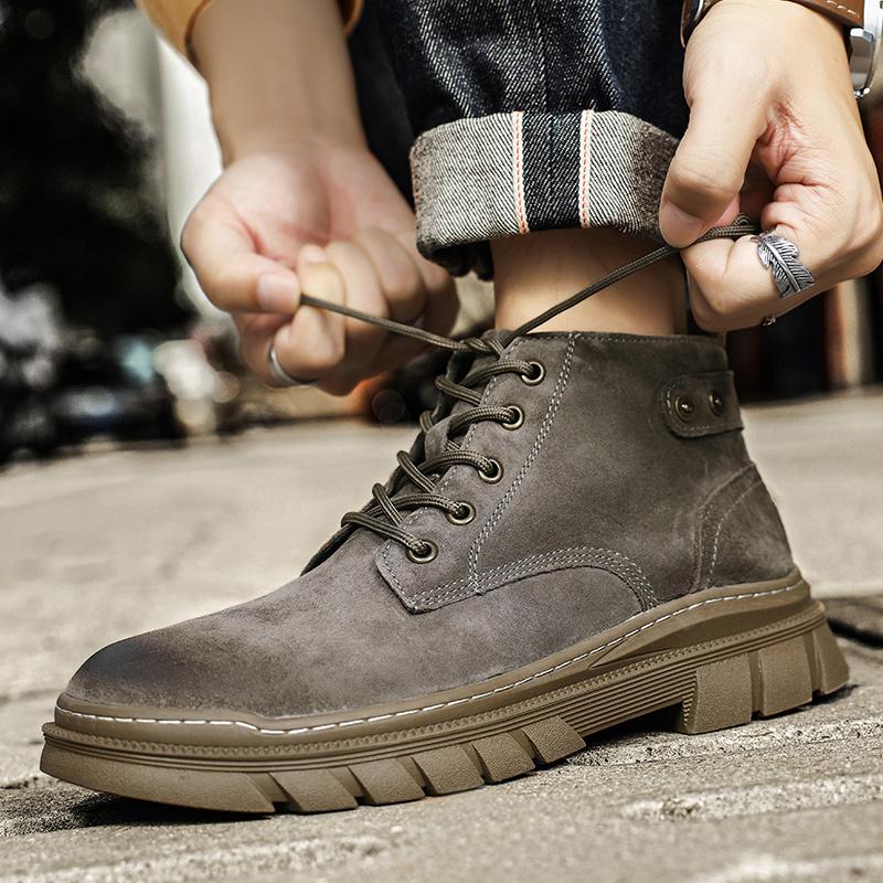 2025 Genuine Leather Ankle Boots Mens Outdoor Comfortable Yellow Boots with Classic Design High Top Men Casual Shoes