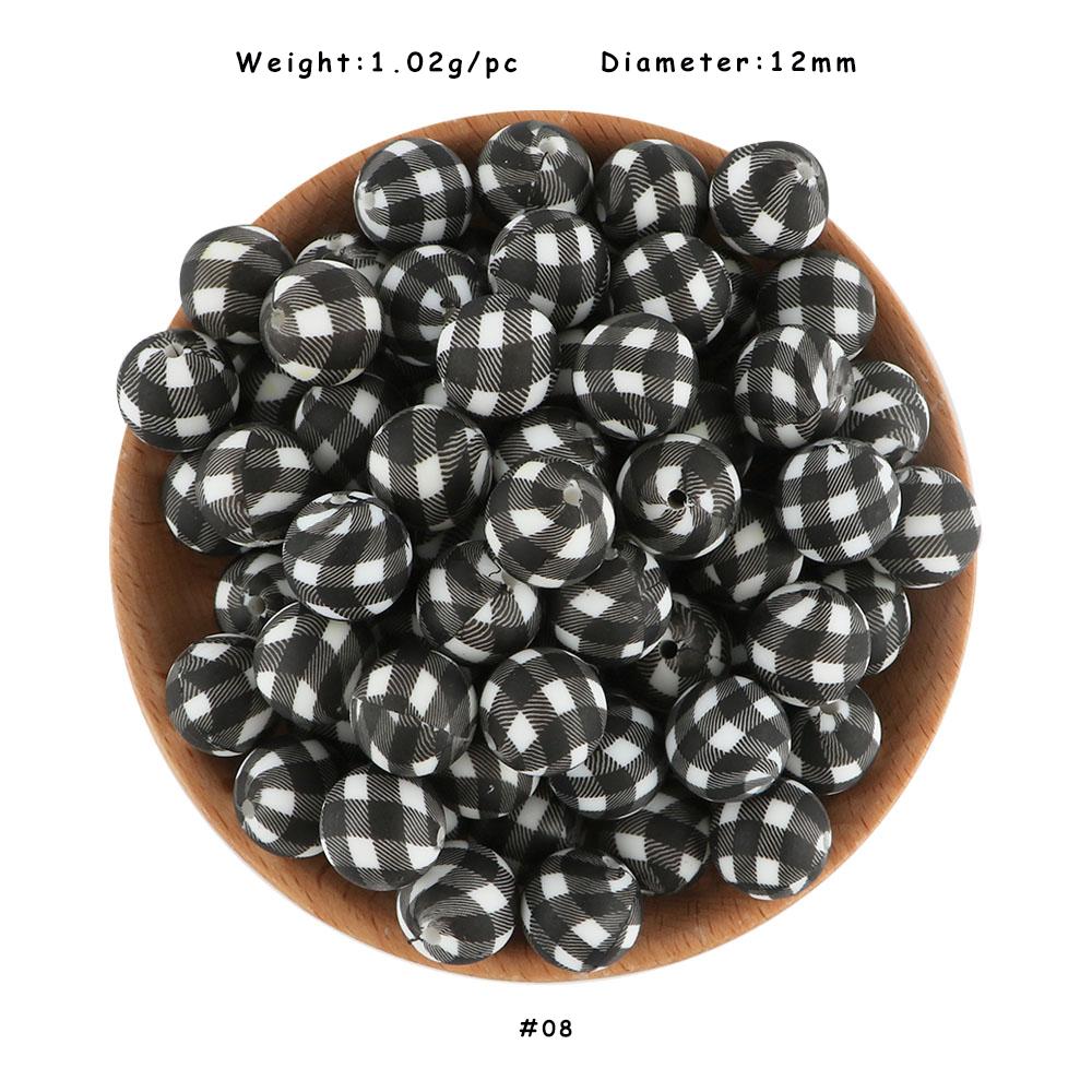 20 Stück 12mm Bedruckte Silikonperlen Runde Lose Perlen für DIY Schmuckherstellung Armband Halskette Bastelzubehör