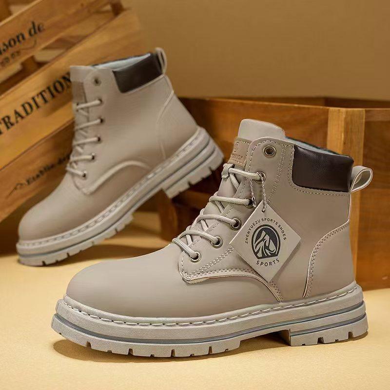 Мужская кожаная обувь высокие ботинки модные мотоциклетные ботинки мужские зимние ботинки мужская обувь на шнуровке Botas Hombre горячая распродажа на весну 48 серый 3720₽