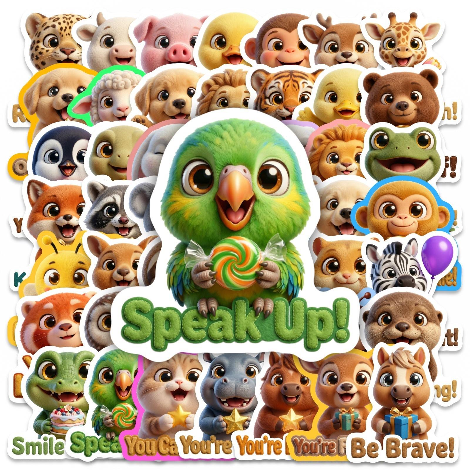 

50 3D Cartoon Cute Cute Pet Positive Energy Slogan Sticker Waterproof Water Cup Notebook Decorative Sticker