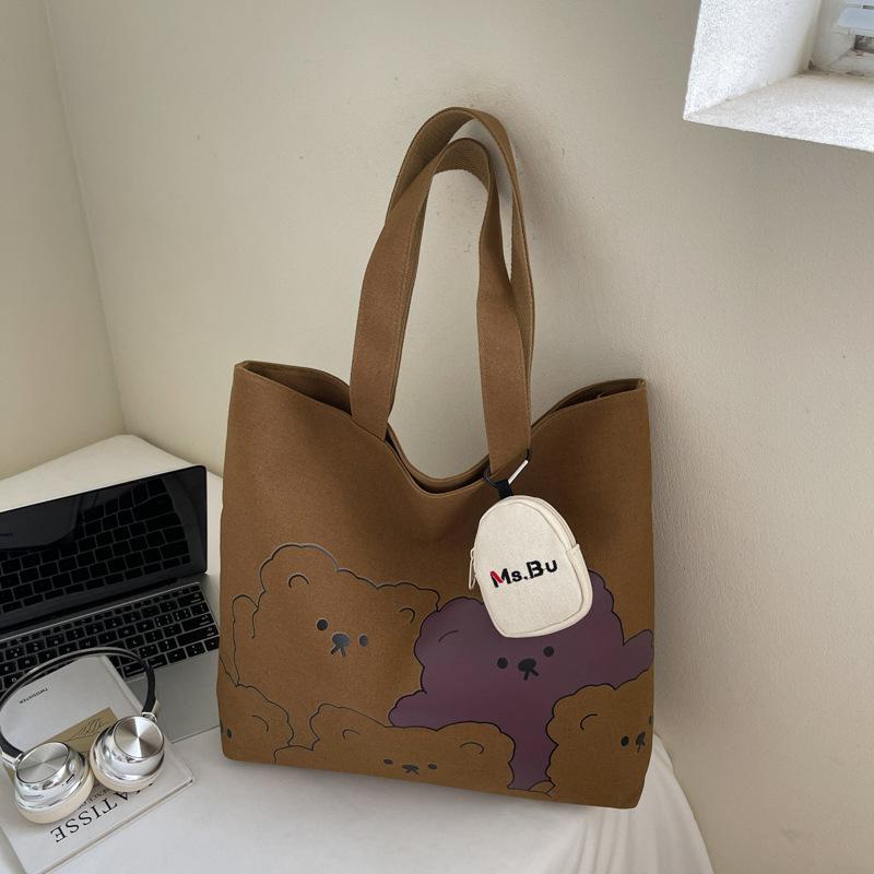 

Повседневная сумка большой вместимости, женская летняя новинка, холщовая сумка с мультяшным медведем, студенческая сумка для учебы, на плечо, сумка-тоут separate bag коричневый