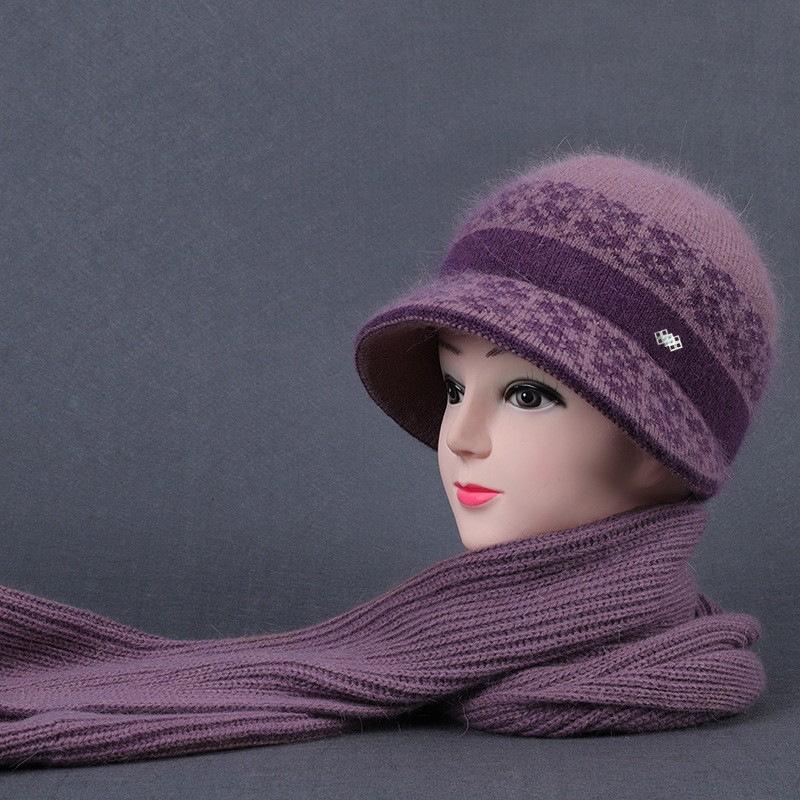 Autumn and winter middle-aged big eaves mother fisherman hat scarf piled thickened warm fashion wool knitted hat women