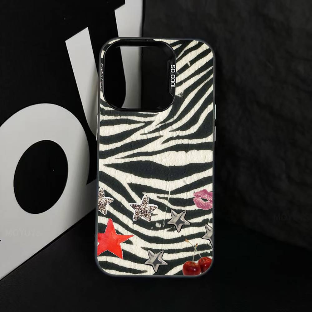 p-Zebra print Phone Case For iPhone 17,16,15,14,13,12,11 Plus,Pro Max,XS,Colorful Silver Black Cover