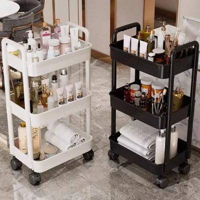 Storage Rack 4-Tier Rolling Cart with Wheels Sturdy Construction Large Capacity Strong Load-bearing Mobile Rack Trolley Bookshelf