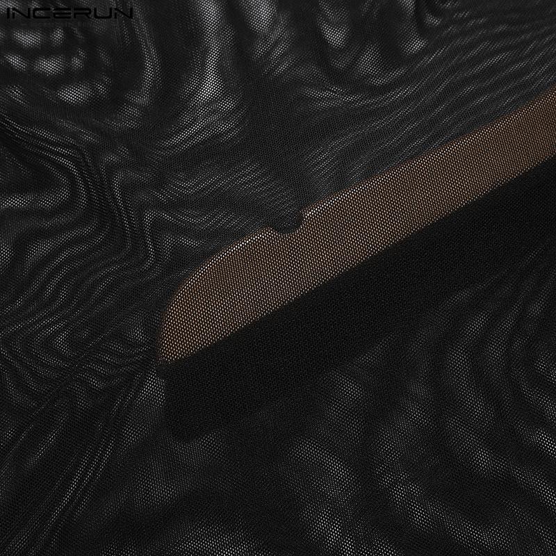 INCERUN Muži Krátký Rukáv Průhledné Síťované Průhledné Topy