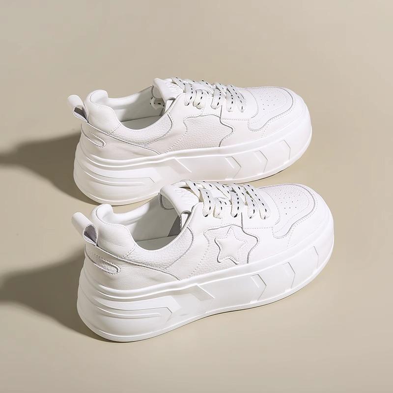 

Кроссовки на платформе из натуральной кожи, женские весенне-летние новые универсальные кроссовки со звездным узором, белые туфли, женская обувь 40 белый