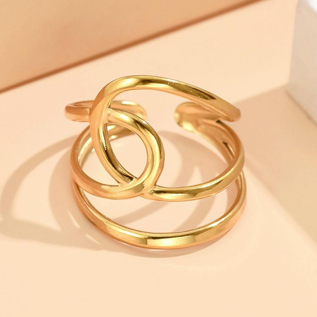 Minimalist Adjustable Geometric Gold-Plated Stainless Steel Ring for Women