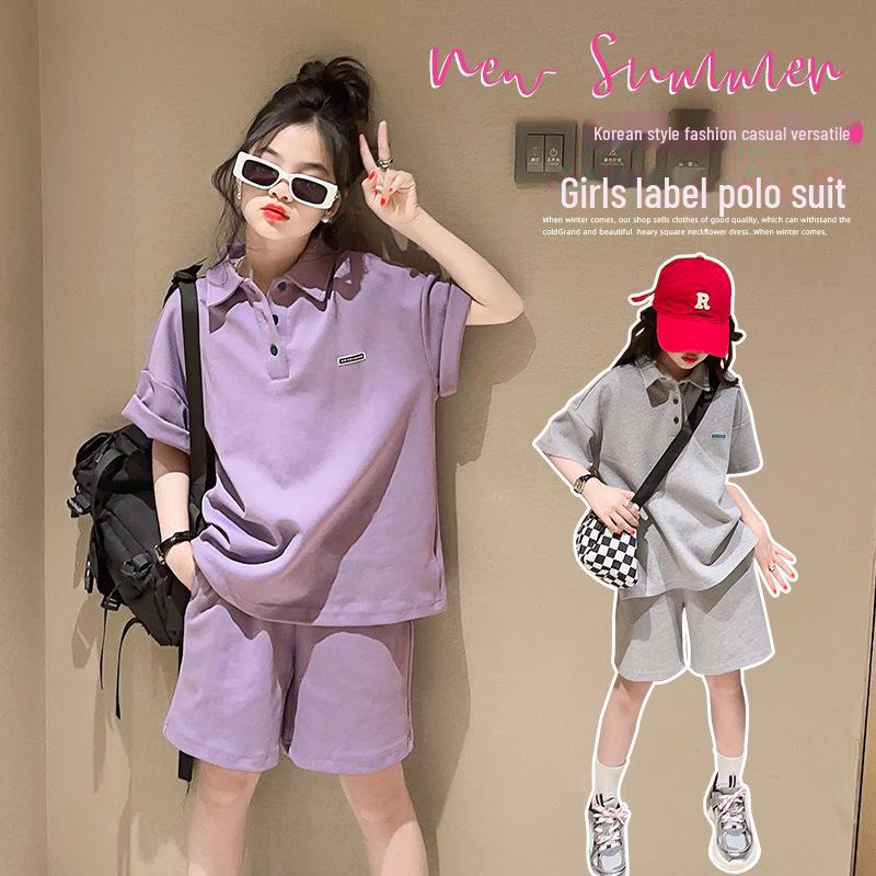 Vêtements de sport d'été pour filles 2023: Costumes deux pièces tendance pour préadolescents 160 cm violet