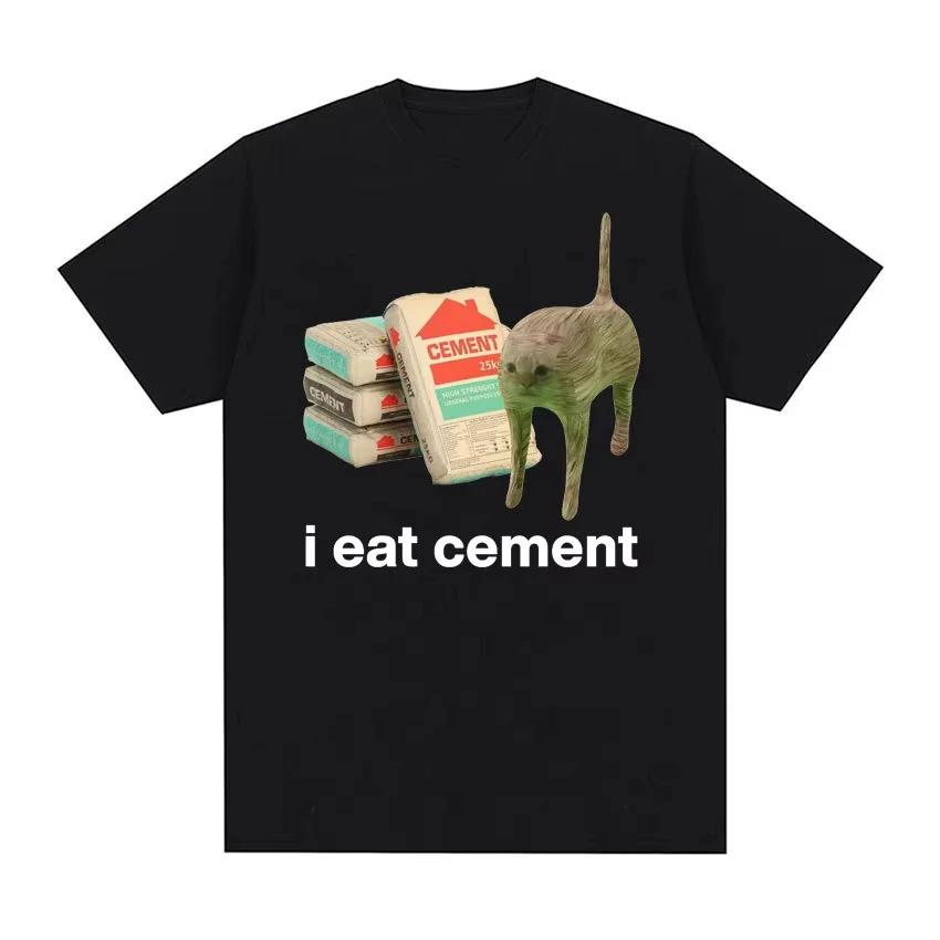 I Eat Cement Cursed Cat Funny Meme T Shirt for Women Fashion Casual Short Sleeve T Shirts Women T-shirt Tops Graphic T Shirts