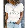 Womens Fashionable Letter Cartoon Print Round Neck T Shirt Simple Design Comfortable Breathable Daily Leisure Versatile Natural Elegant