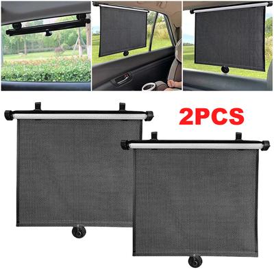 2 Piezas Parasol Enrollable Retráctil para Coche 15 Pulgadas Aislante Térmico Cortina Lateral para Ventana Botón de Presión Enrollable Parasol Automóvil