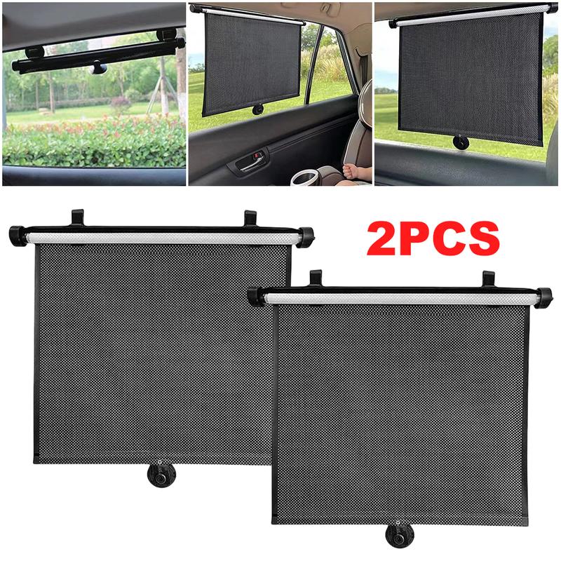 2Pcs Car Retractable Roller Sunshade 15 Inch Car Retractable Sunshade Curtain Press Button Roll Up Telescopic Sunshade Blocking