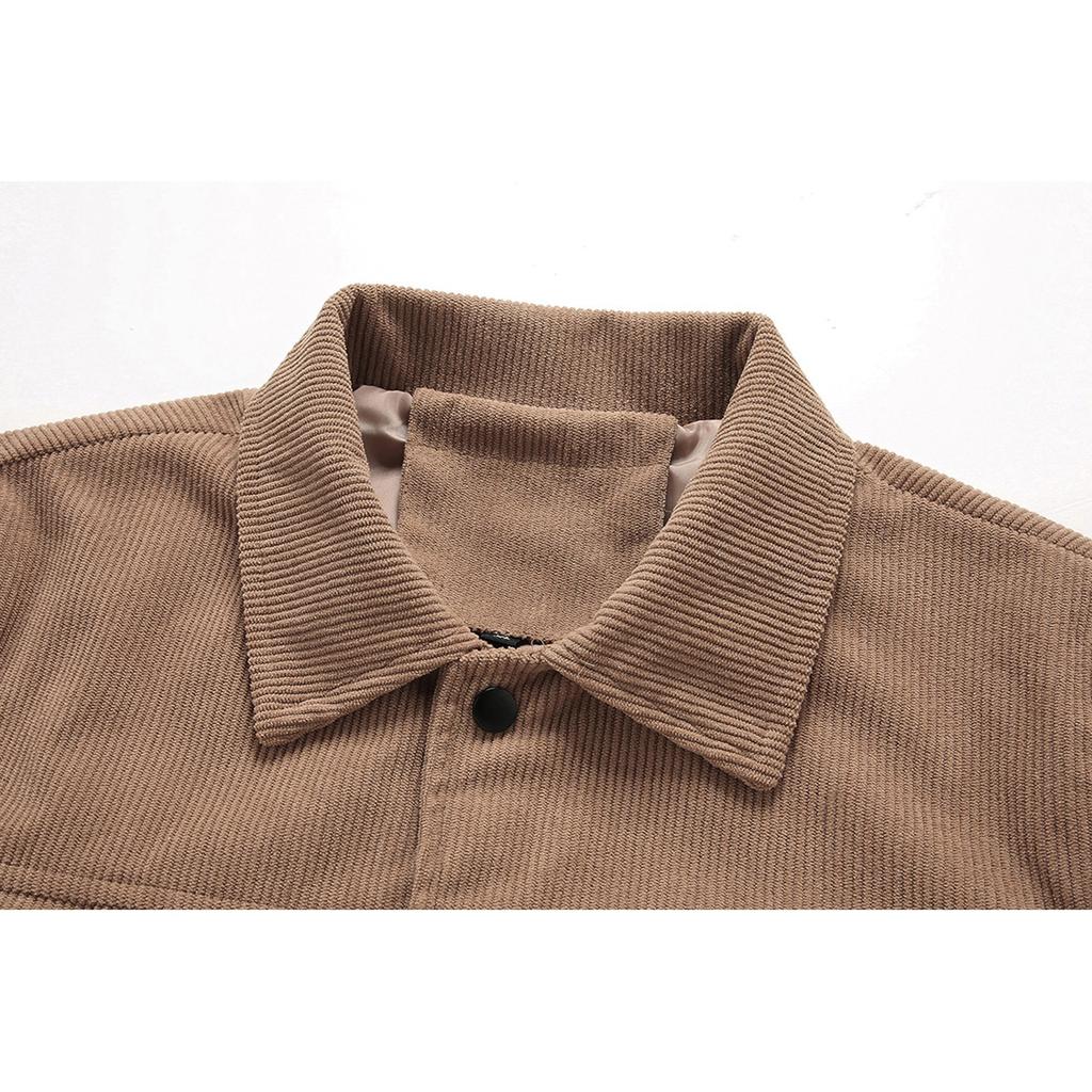 Chaqueta Casual de Pana con Múltiples Bolsillos para Hombre con Cremallera y Solapa Top