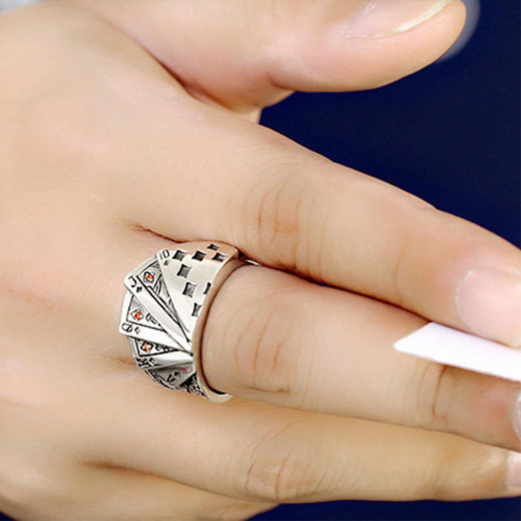 Playing Card Rings Exquisite Hand Adornment Jewelry Decors Unisex Alloy Adjustable Open Fingers Ring Birthday Gift