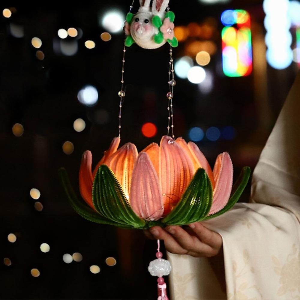 DIY Material Bag Lotus Lamp Twist Stick Chinese Style DIY Mid-Autumn Glowing Lantern  Toy