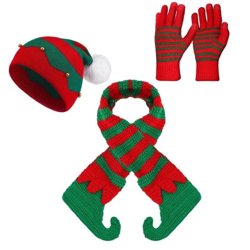Handgehäkelte Weihnachtsmannmütze Schal Handschuhe für Kinder Erwachsene Familienfeier Weihnachtsmannmütze Festival Requisiten Strickwaren