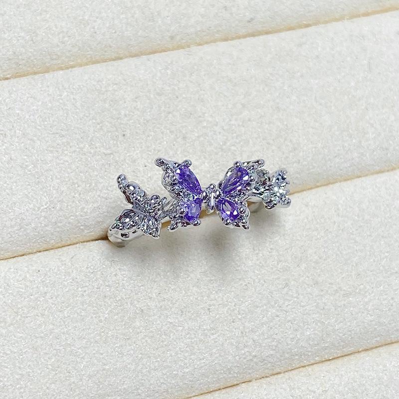 Hongkong-Stil Süßes und Kühles Temperament Mikro-Inlay Zirkon Schmetterling Persönlichkeit Öffnungsring Damen Super Fee Nische Leichter Luxus Index
