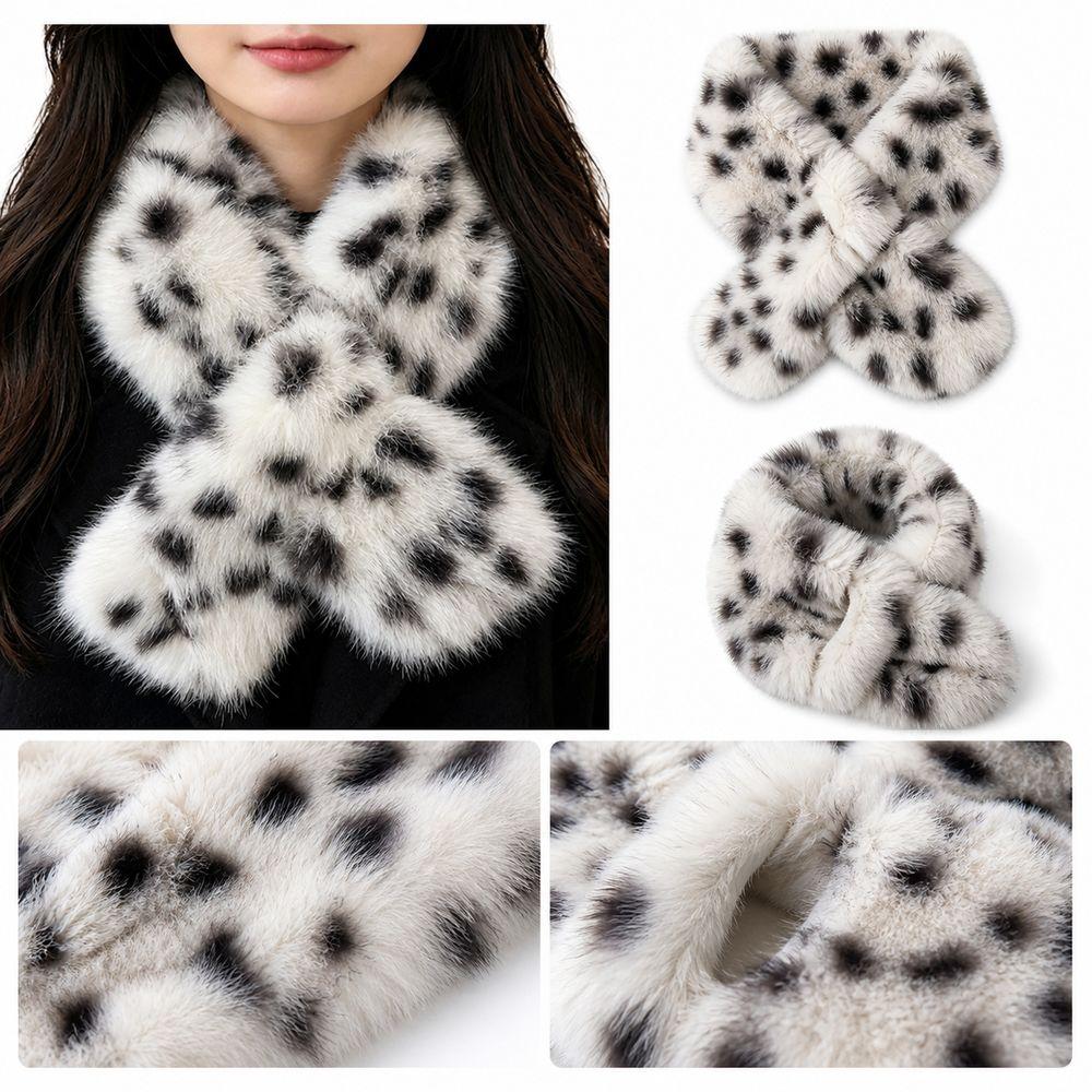 Crossover Pull Through Scarf Leopard Print Winter Neck Warmer New Plush Neck Scarf Daily Outfits