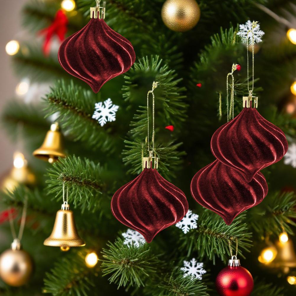 Plush Christmas Ornaments Set with 12 Onion Shaped Balls Designed for Elegant Holiday Tree and Home Decoration