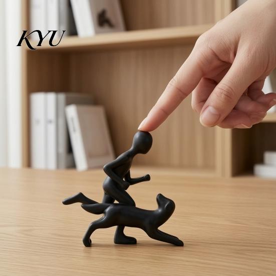 Dekorative Regalstatue für Haustierverlust, Abstrakte Mensch-Hund Harzfigurine, Sandsteinstruktur Bindungsskulptur, Gedenk-Souvenirs, Elternhaus