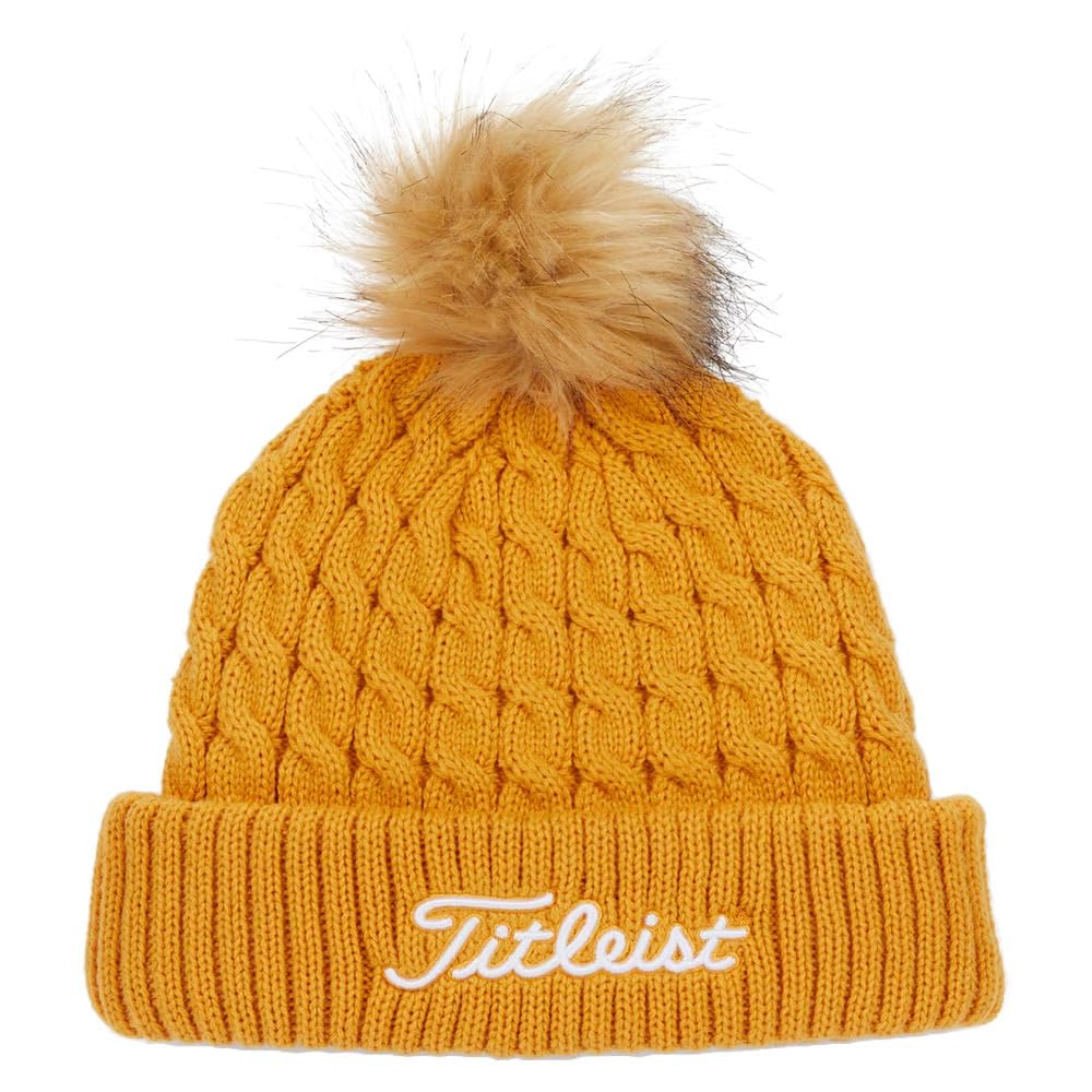Titleist Men's Cable Knit Pom-Pom Beanie Hat, Marigold