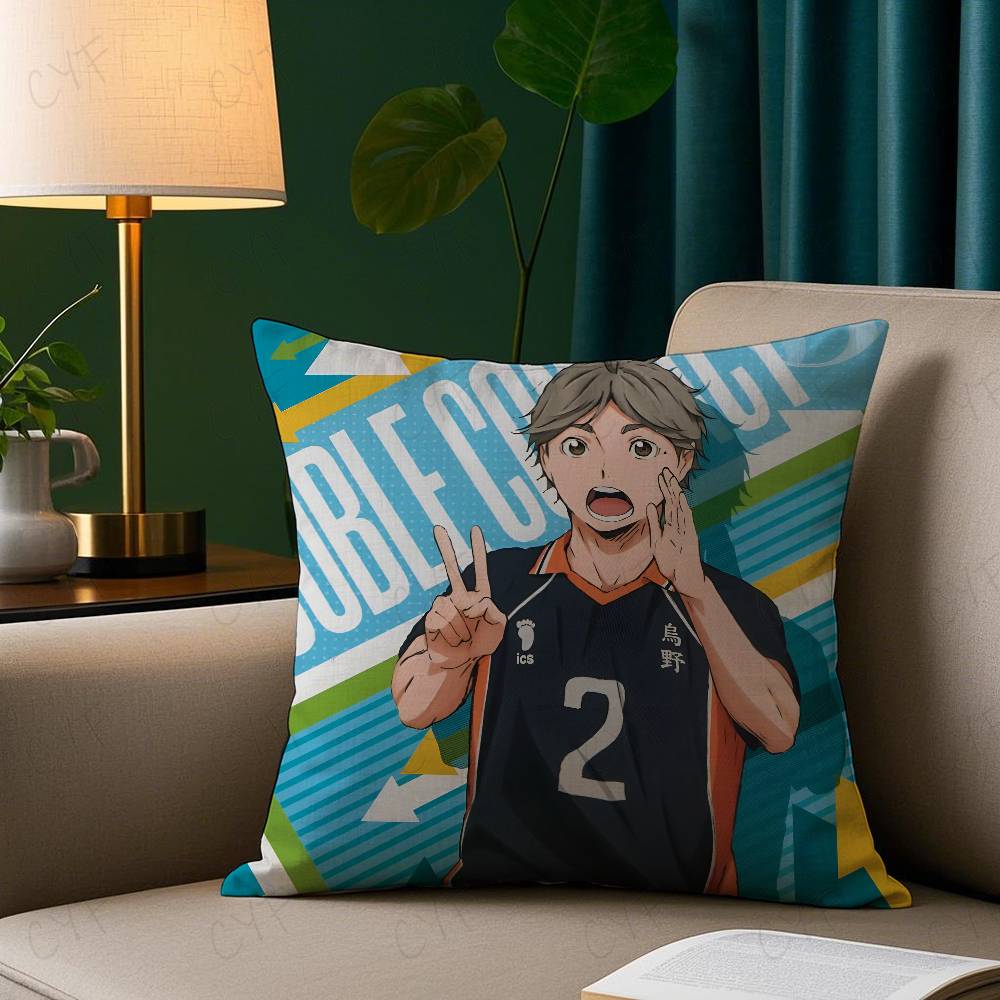 Anime Haikyuu Cartoon Pillow Case Anti-dustmite Pillowcase Invisible Zipper Silky Short Plush Sofa Cushion Cover