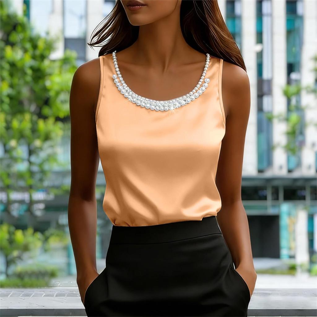 Women's Fashion Tank Top - Loose-Fit Sleeveless Underlayer Satin Casual Top