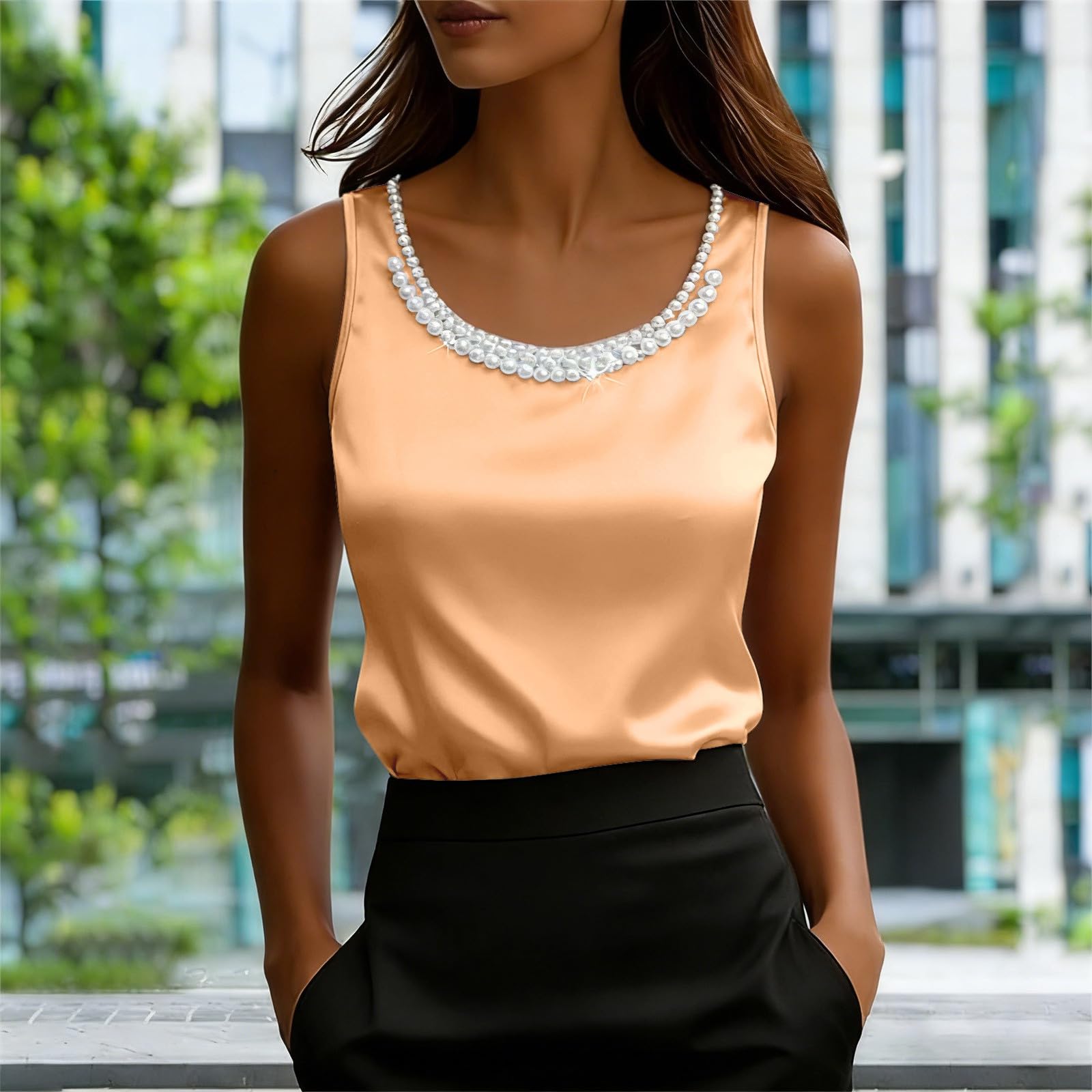 Женский Модный Топ-Майка - Свободный Без Рукавов Базовый Сатиновый Повседневный Топ XXL