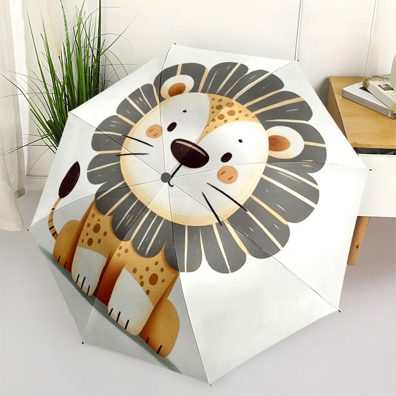 1pc Lion Cub Automatic Folding Umbrella - Windproof Compact Travel Umbrella with Auto Open/Close, 8-Rib Heavy-Duty Shaft for Women/Men A056