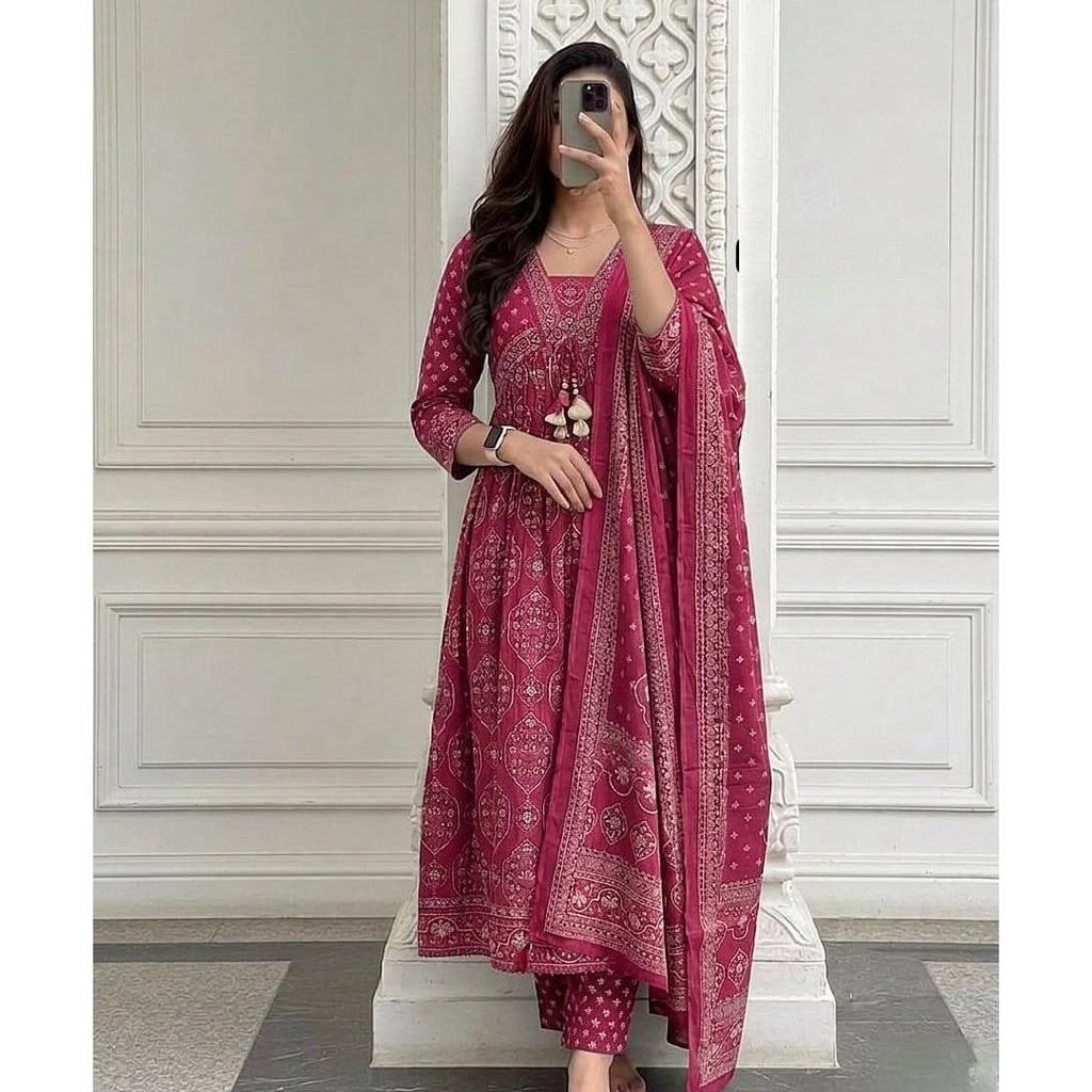 Premium Cotton Salwar Kameez Indian Pakistani Ethnic Anarkali Kurti Pant Set