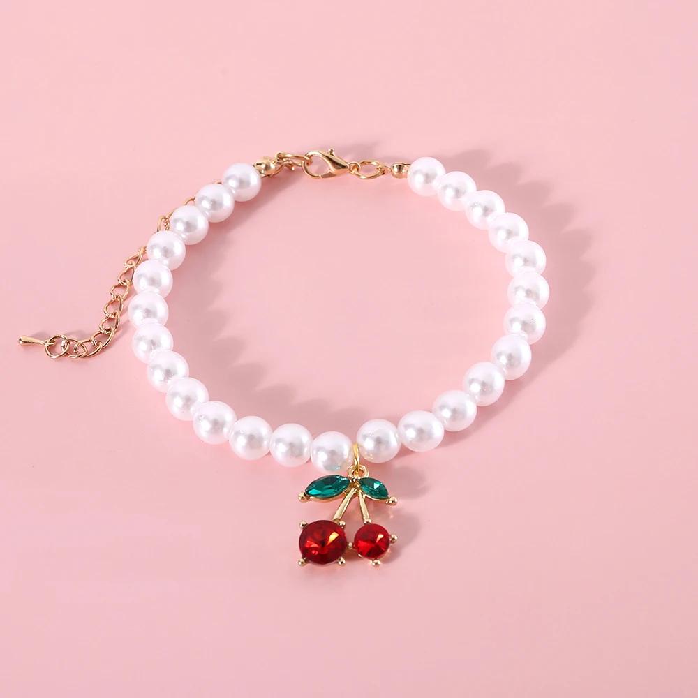 INS Adjustable Sweet Pet Pendant Necklace Princess Style Pet Pearl Necklace Pet Accessories Adjustable Cat Collar Necklace