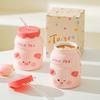 Animal ceramic straw cup with lid Summer essential water cup Girls household cup Juice cup Cold drink cup