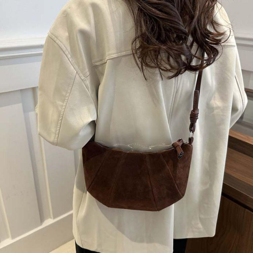 Brown Croissant Shoulder Bag Crossbody Bag Matte PU Dumplings Bag Fashion   Girls
