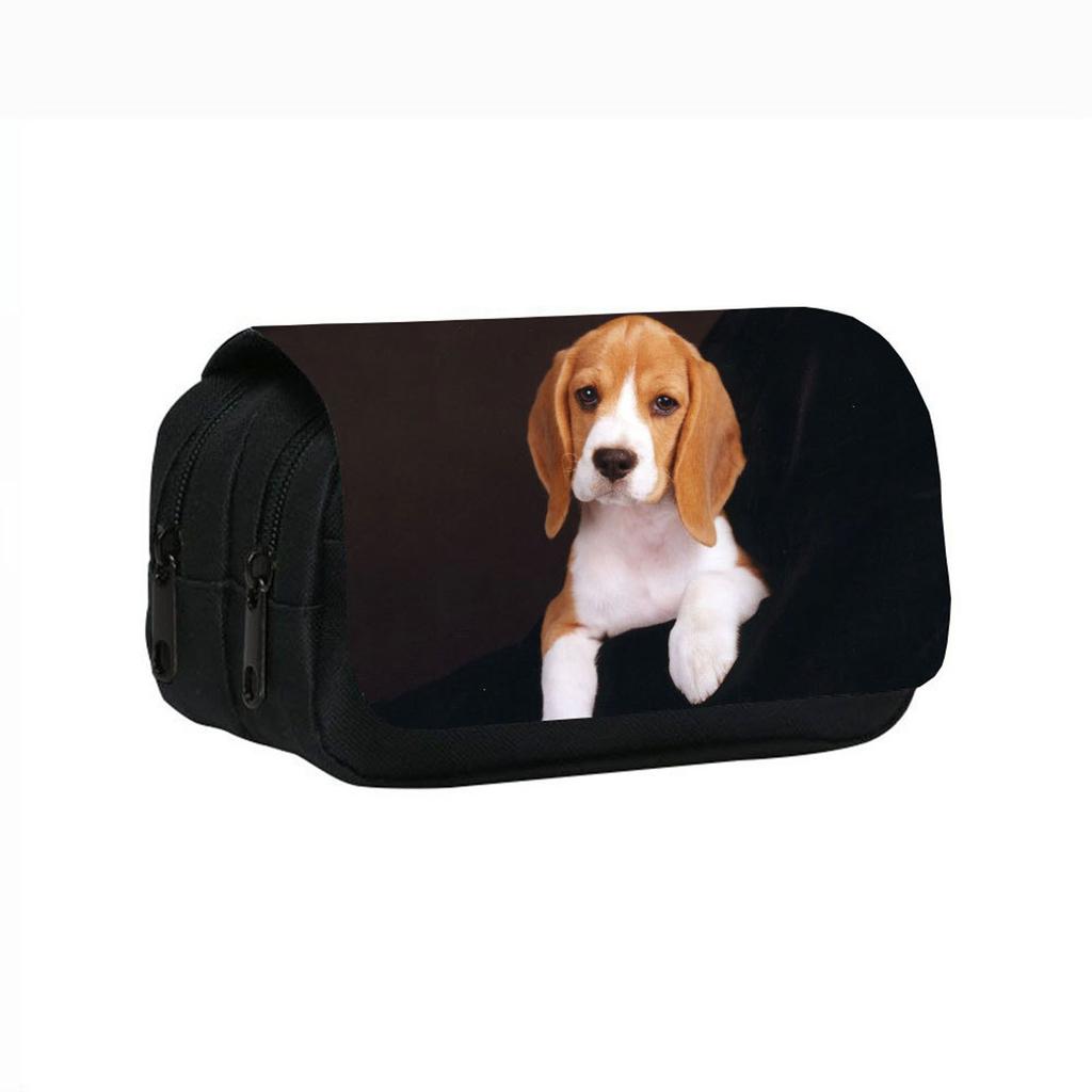 Uroczy piórnik z nadrukiem szczeniąt, dwuwarstwowy, dla uczniów szkół średnich i dzieci