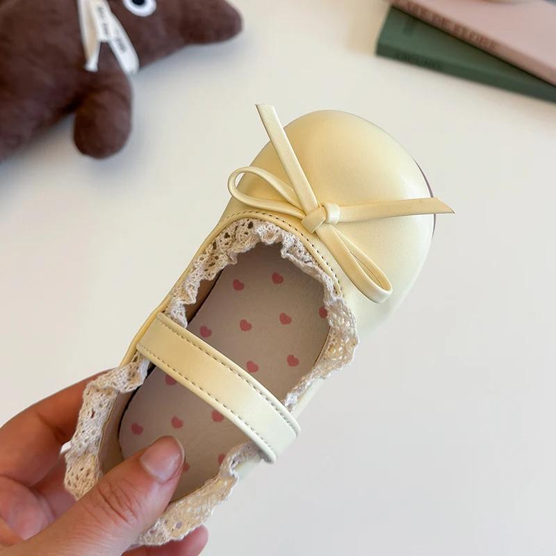 Buty księżniczki dla dziewczynek Lolita z koronkowym brzegiem Mary Jane Płaskie Dziecięce Miękka podeszwa Motyl Buty codzienne Maluch Dzieci Skóra PU Eleganckie buty
