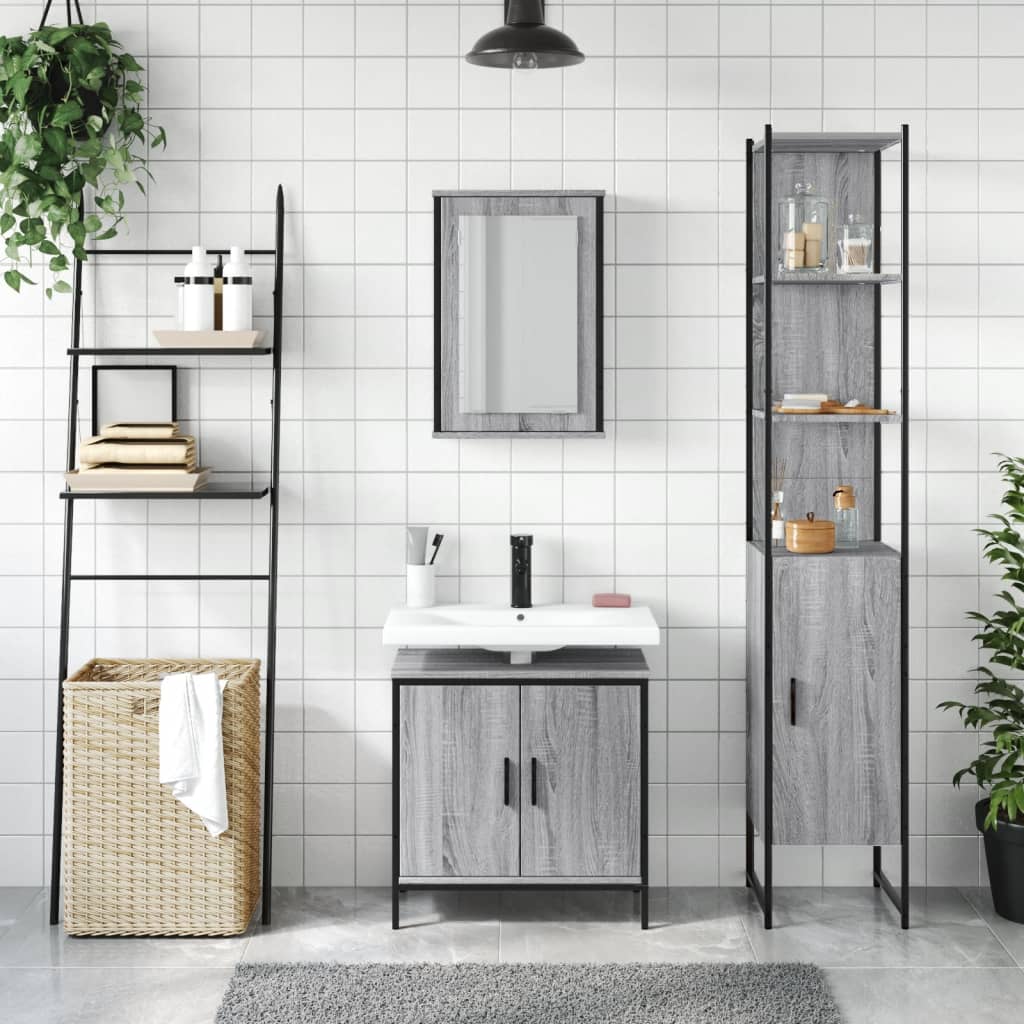 3 Piece Bathroom Furniture Set Gray Sonoma Particleboard