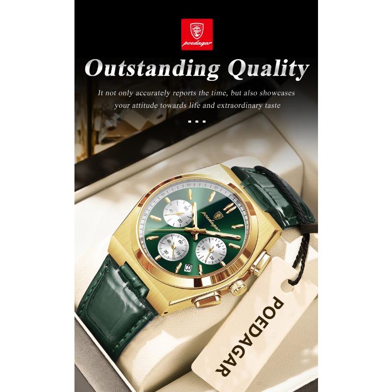 POEDAGAR Orologio da uomo di lusso alla moda Impermeabile Luminoso Cronografo Data Quarzo da polso Moda Sportivo Pelle Orologi
