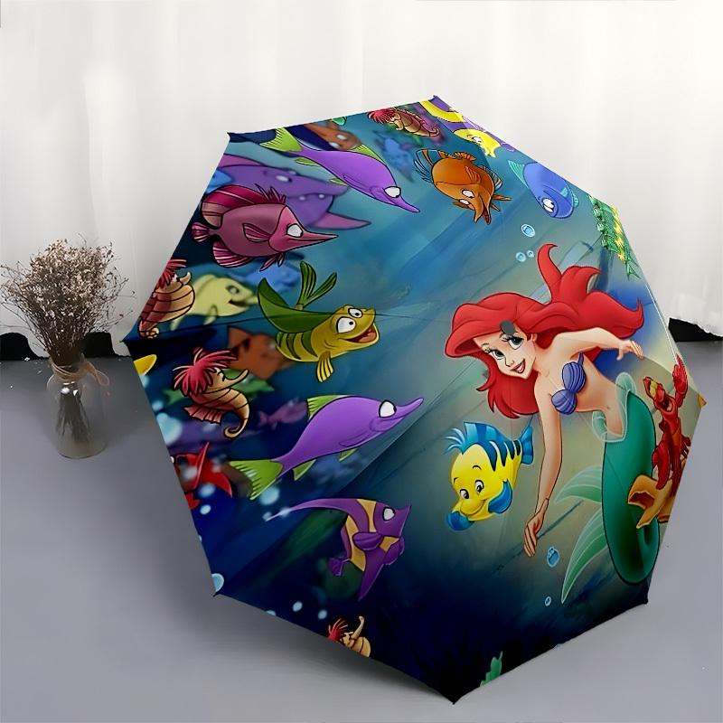 The Little Mermaid Themed Automatic Opening and Closing Umbrella, Brightly Colored 8-rib Portable Umbrella, Suitable for Men and Women, A Perfect Gift